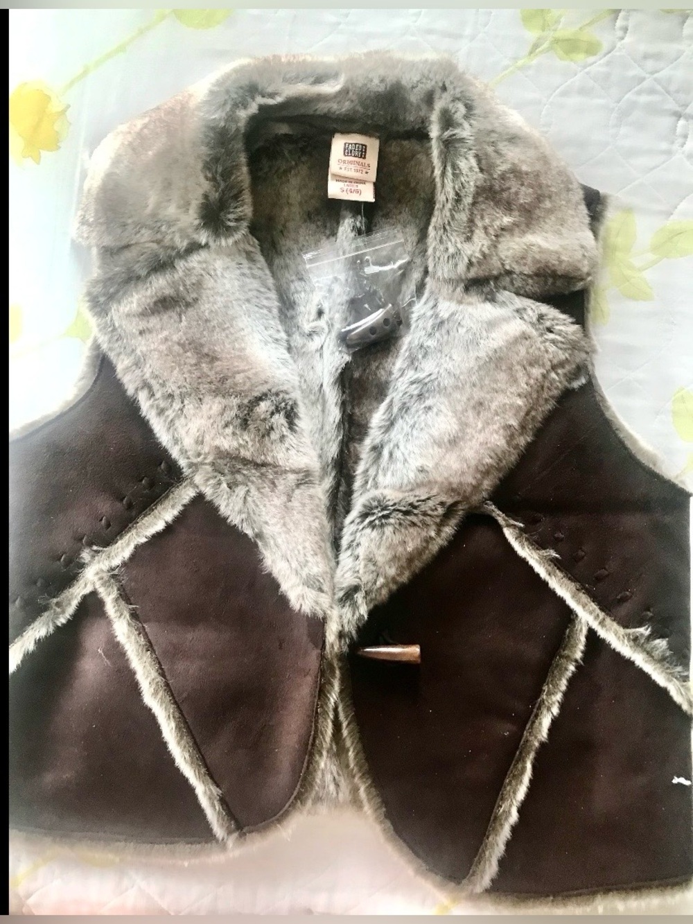 Vtg. 90's Faded Glory Women's Sz Small. Brown Faux Suede Faux Fur Vest. NWT